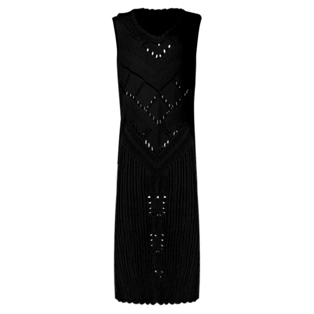 Anna & Ava Black Crochet Knit Midi Dress Boho Sleeveless V-Neck Beach Sz L / XL